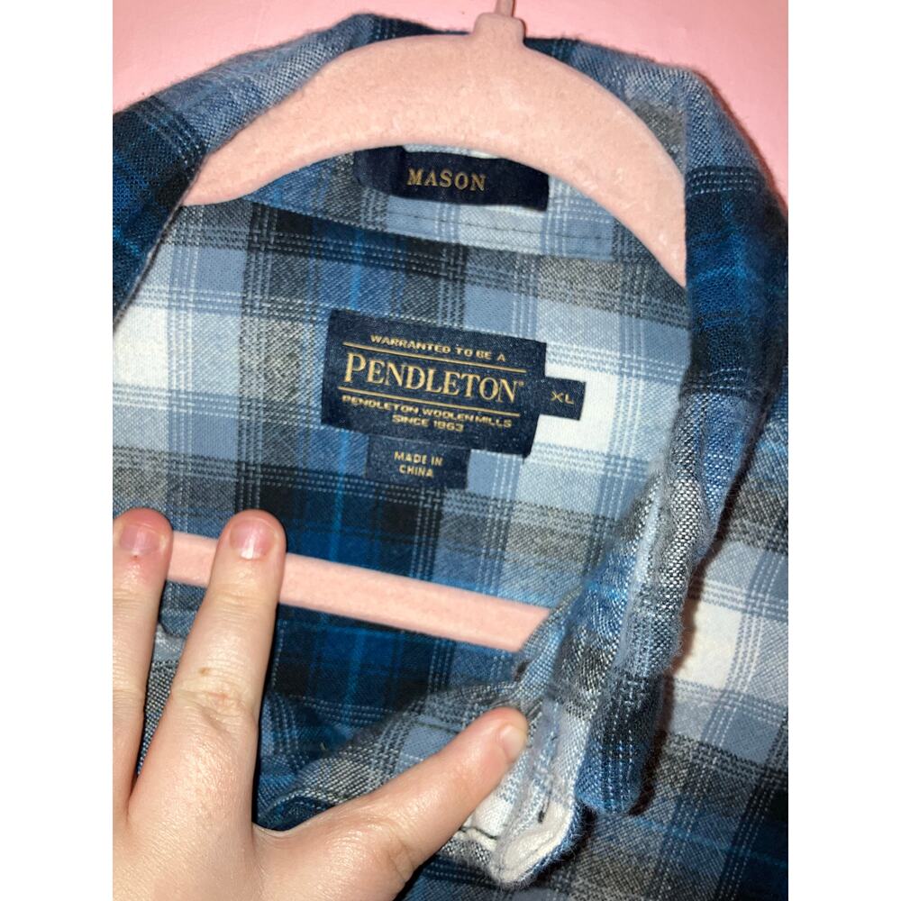 Pendleton Blue Plaid Flannel Button Front Size Xl… - image 2